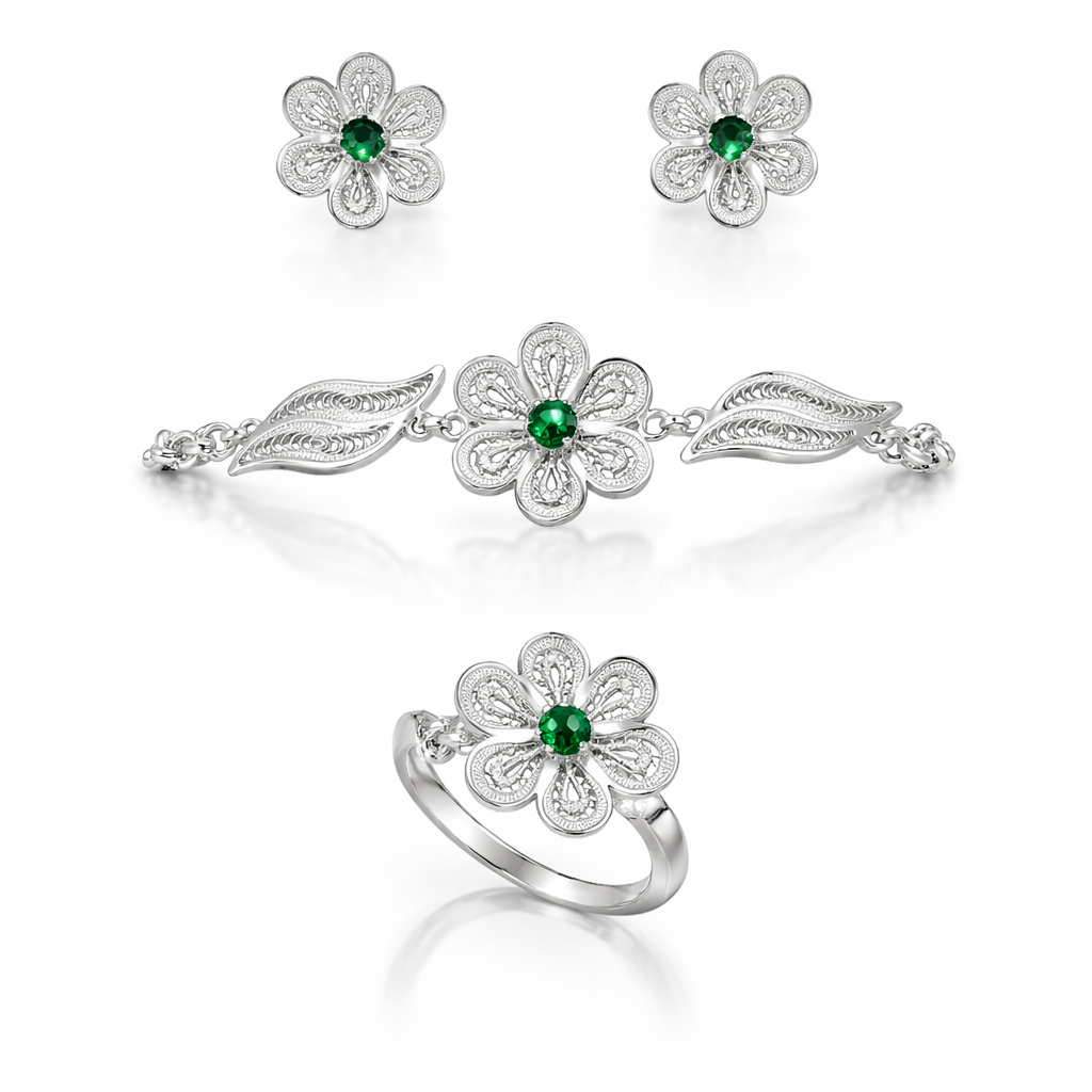 JF002-JUEGO FILIGRANA MARGARITA CON CIRCON