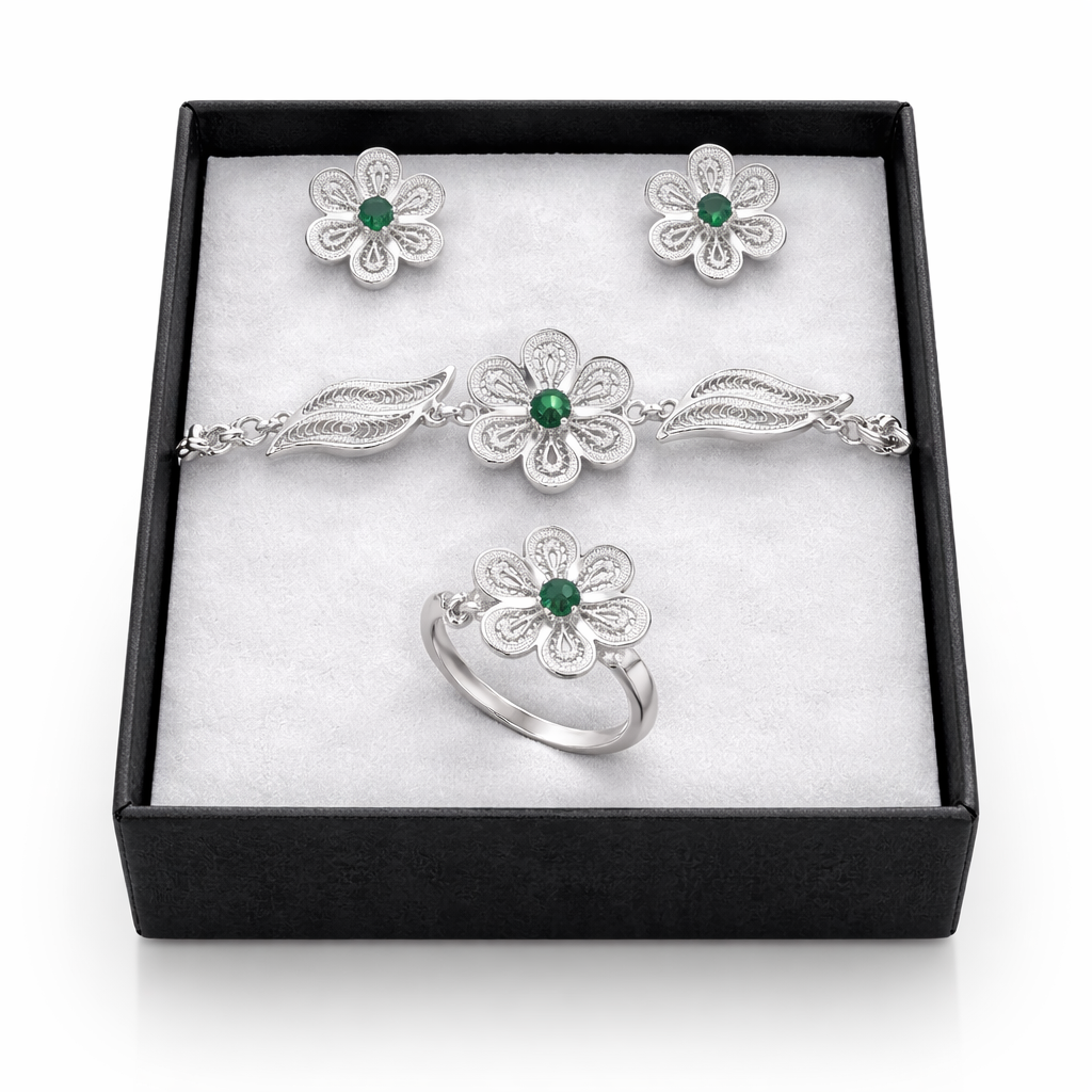 JF002-JUEGO FILIGRANA MARGARITA CON CIRCON