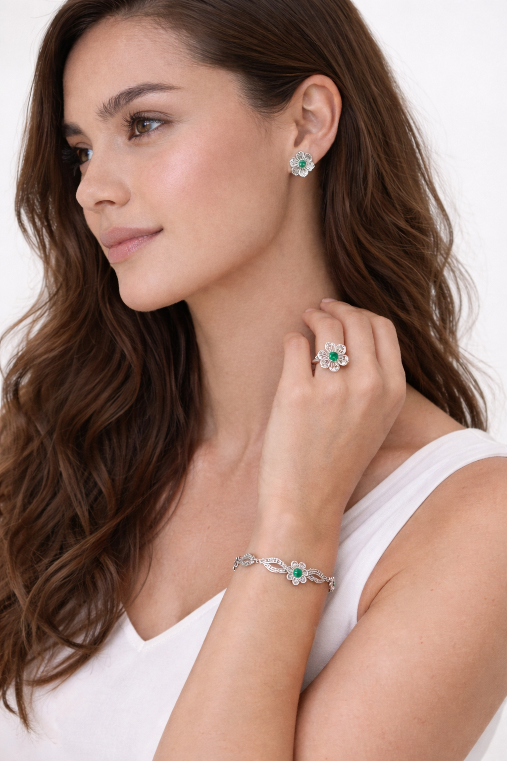 JF002-JUEGO FILIGRANA MARGARITA CON CIRCON